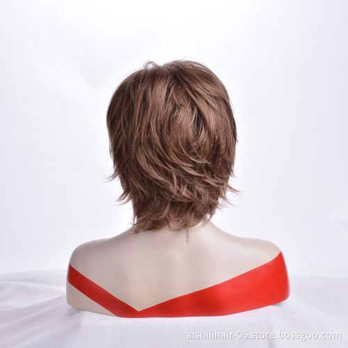 The 2018 best-selling reddish-brown short straight synthetic fiber wig is used daily